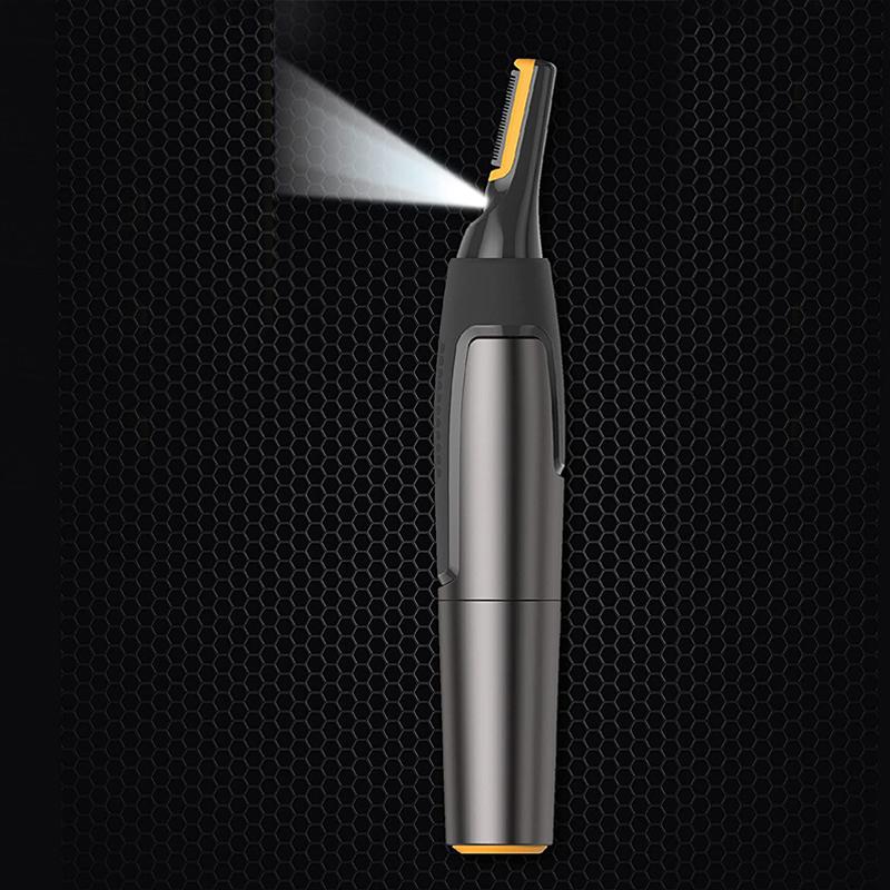 Nose & Ear Hair Trimmer – Ultra-Thin LED Light, Stainless Steel Blades, 15×2.5cm Grey