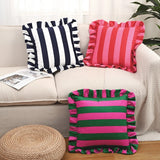 Ruffle-Edge Cushion Cover – Microfiber, 45×45cm & Striped Design