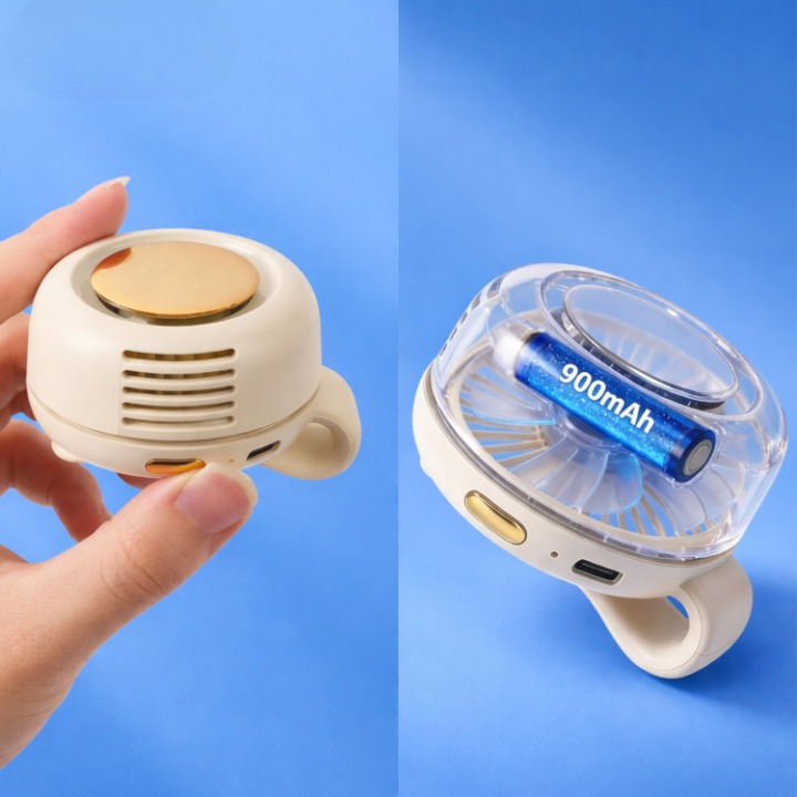 Portable Clip-On Fan – 360° Rotation, Rechargeable 3–6h Battery & 3 Speeds