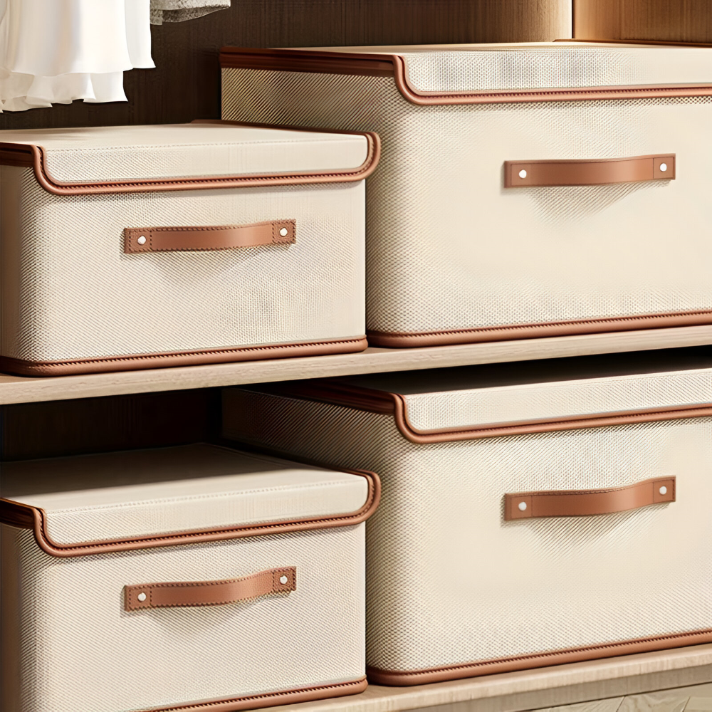 Foldable Storage Box – Lid, Leather Handles & Water-Resistant Oxford Fabric