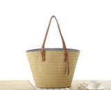 Women's Woven Beach Bag – Leather Handles, Tassel Accents & Spacious Interior