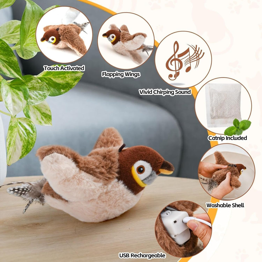 Interactive Cat Bird Toy – Motion Sensor, Chirping & Flapping, USB Rechargeable & Catnip