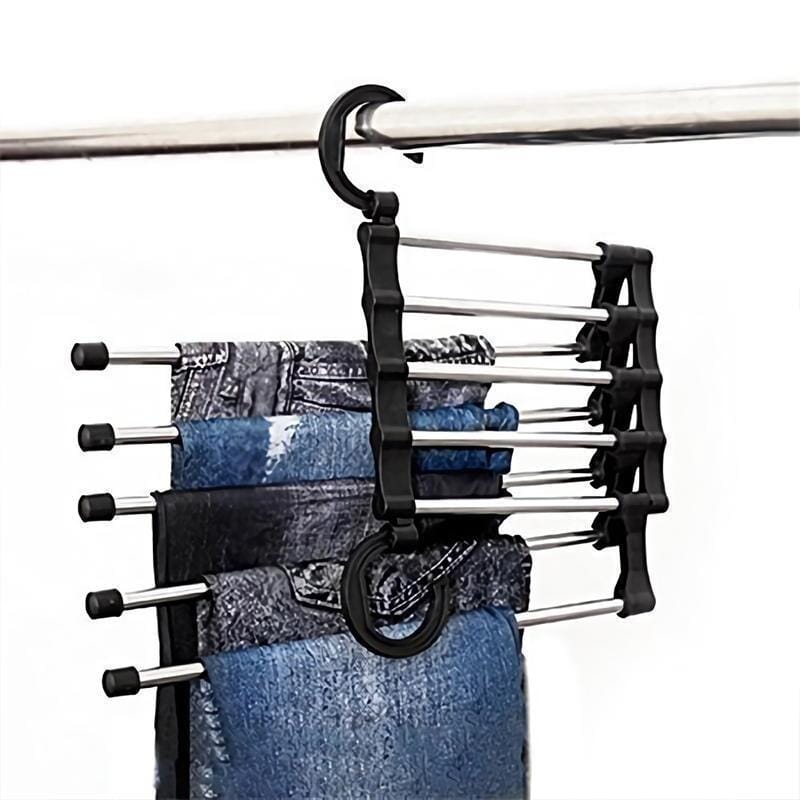 Extendable Trouser Hanger – Stainless Steel, 5 Slide-Out Bars & Non-Slip Tips
