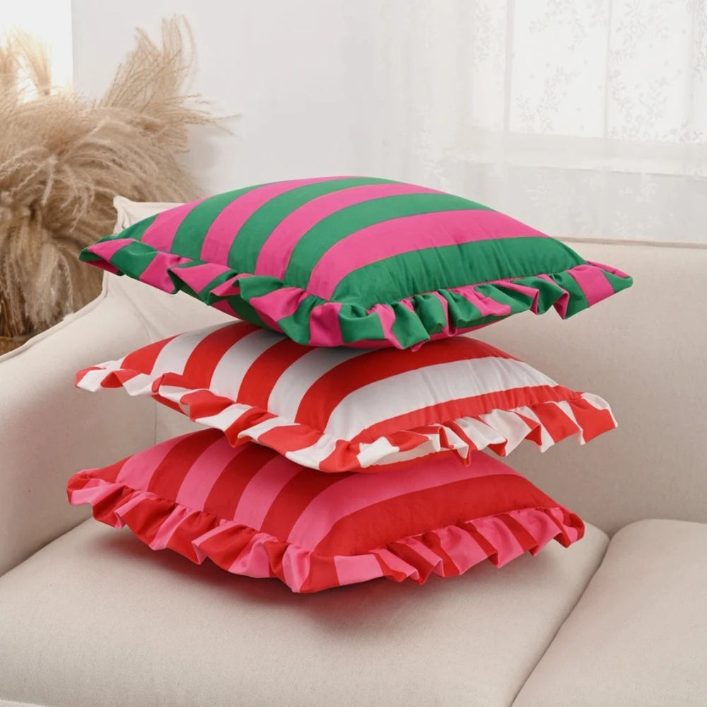 Ruffle-Edge Cushion Cover – Microfiber, 45×45cm & Striped Design