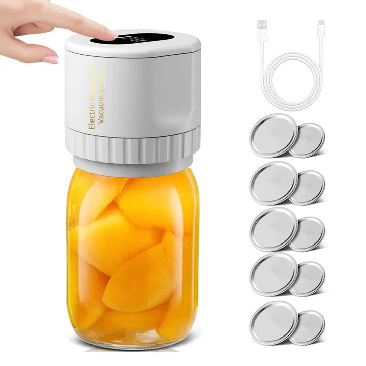 Electric Mason Jar Vacuum Sealer – USB Rechargeable, Wide-Mouth & Regular Lids, 30-Second Seal
