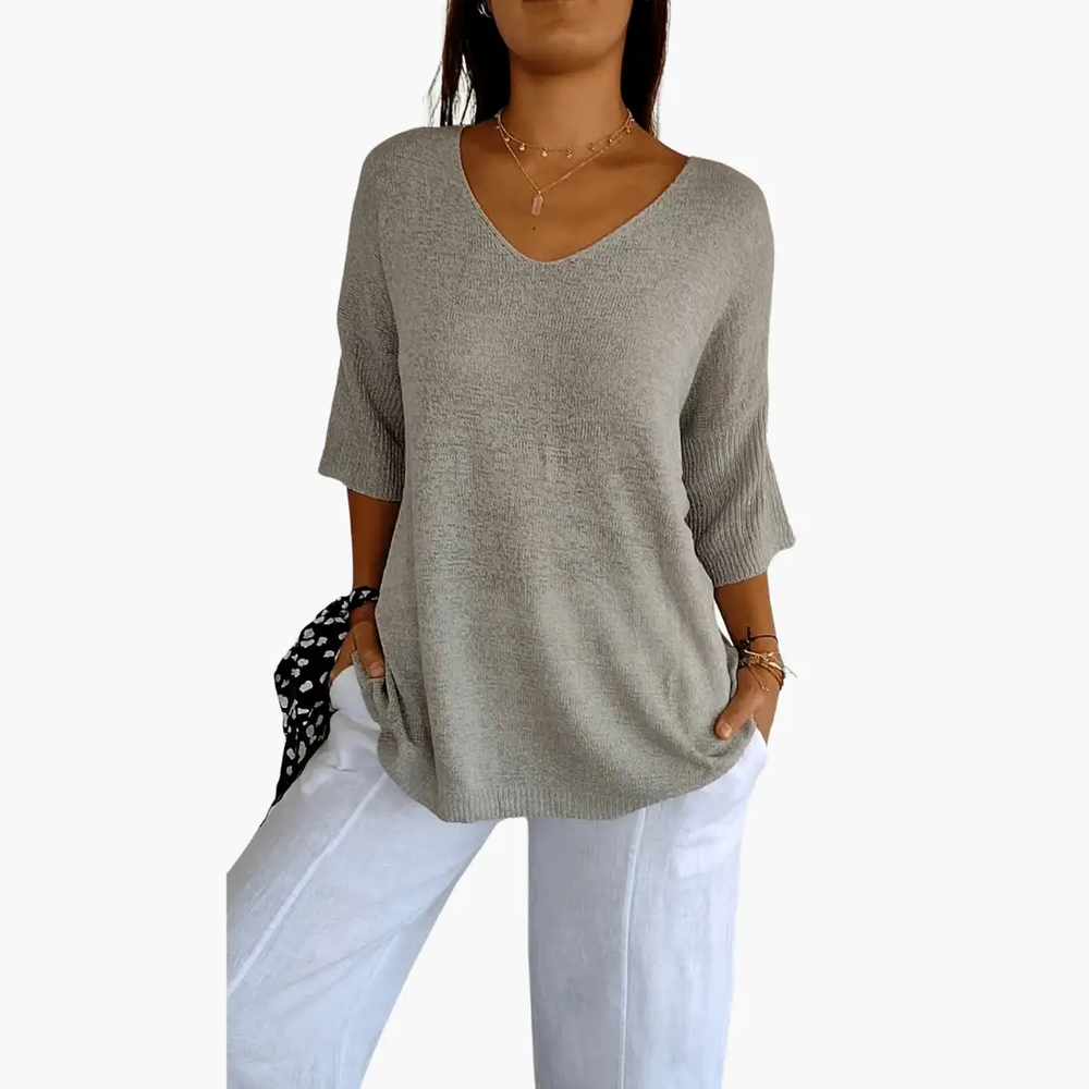 Women's Top – V-Neck, Loose Fit & Summer Casual Style