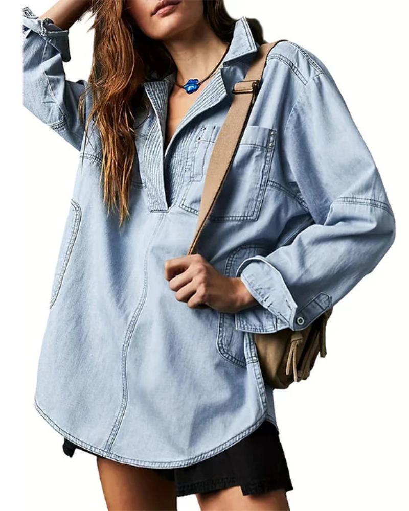 **Micah™ Oversized Denim Pullover - Stylish & Comfortable Casual Wear for All Seasons**