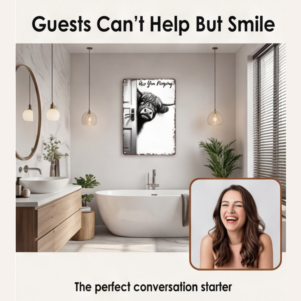 Optimized Product Title: "Witziges Metall Badezimmerschild – Humorvolles Deko-Element für Ihr Bad" 

This title includes relevant keywords while maintaining clarity and appeal for potential buyers.
