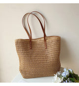 Woven Rattan Basket Bag – Leather Handles, 30×33cm & Women's Shopper Tote