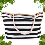 Striped Beach Tote Bag – Rope Handles, Spacious & Nautical Design