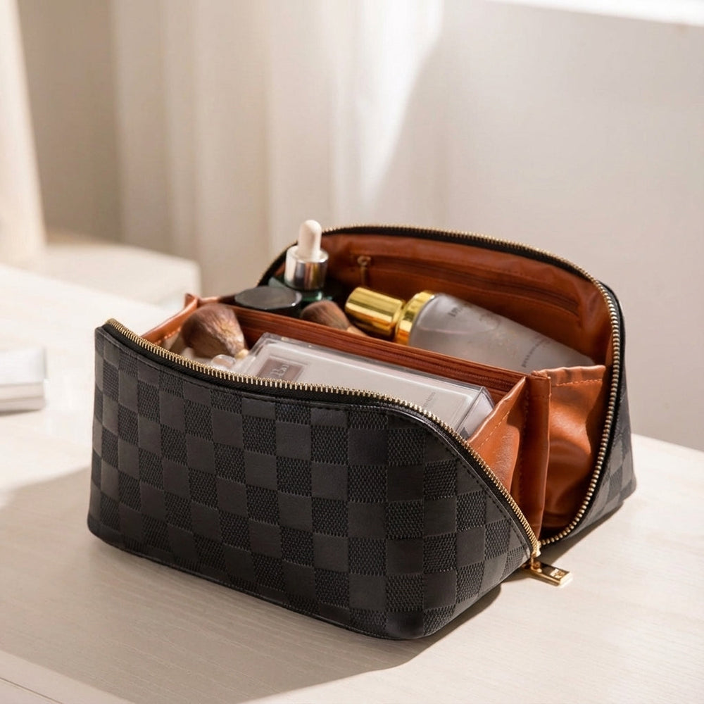Waterproof Makeup Bag – Multiple Compartments, PU Leather & Travel-Size