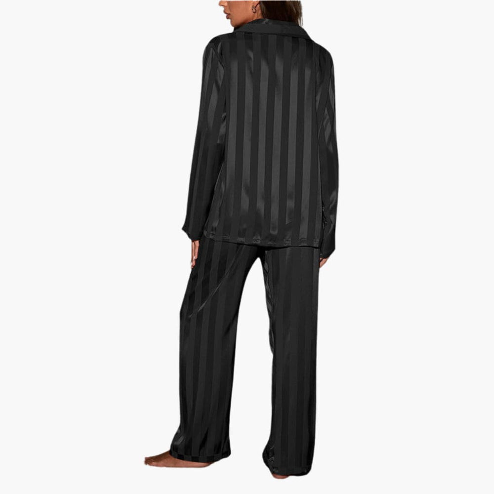 Women's Pajama Set – Satin, Button Top & Stripe Design