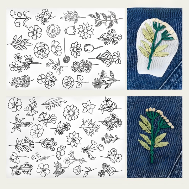 Embroidery Starter Kit – Water-Soluble Stick-On Patterns, 50 Thread Colors & Needles