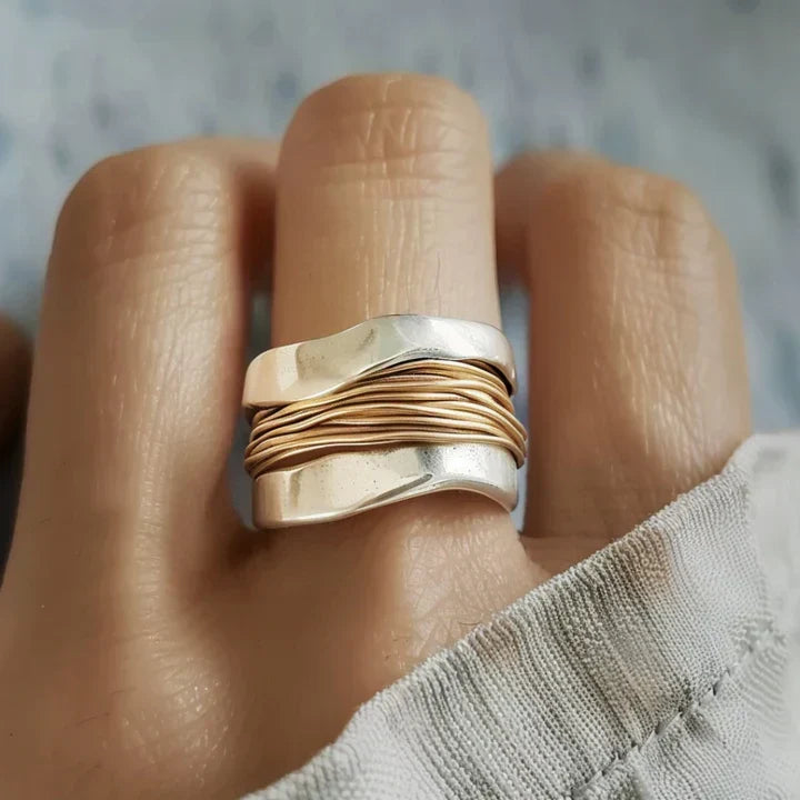 Silver Ring with Gold Accents – Solaira