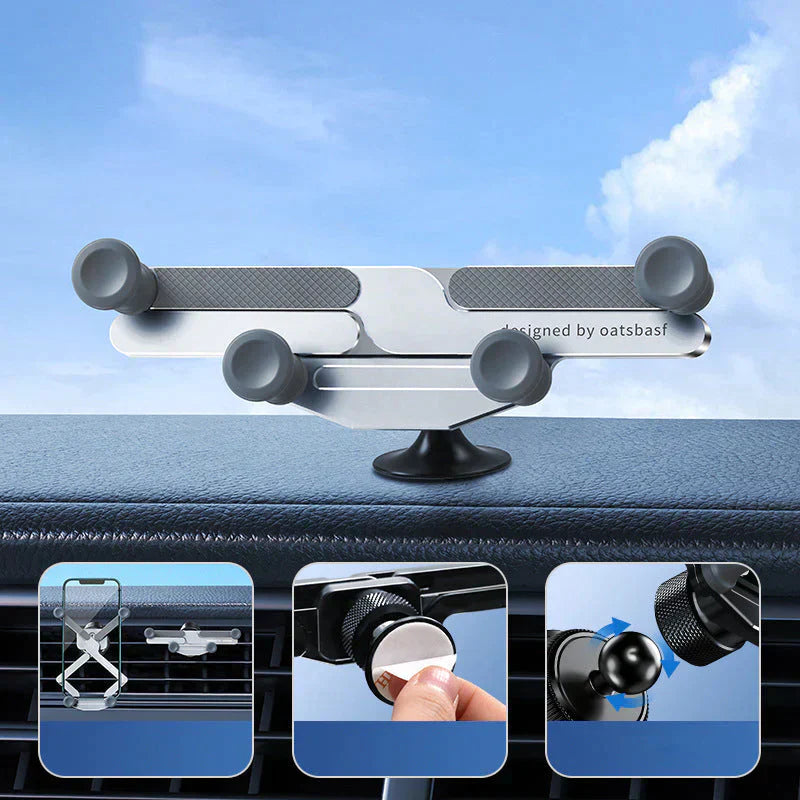 Car Phone Mount – 360° Rotation, Vent/Suction Clip & Aluminum Build