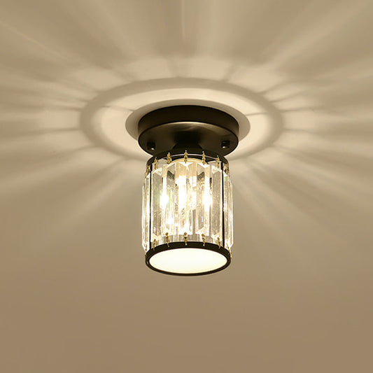 Ceiling Light – Crystal Panels, Semi-Flush Design & Black/Gold Finish