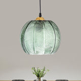 Pumpkin Ribbed Glass Pendant Lamp | Retro Green Hanging Light
