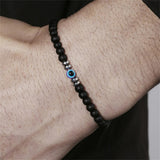Men's 4mm Natural Stone Bracelet with Evil Eye Bead – Thor