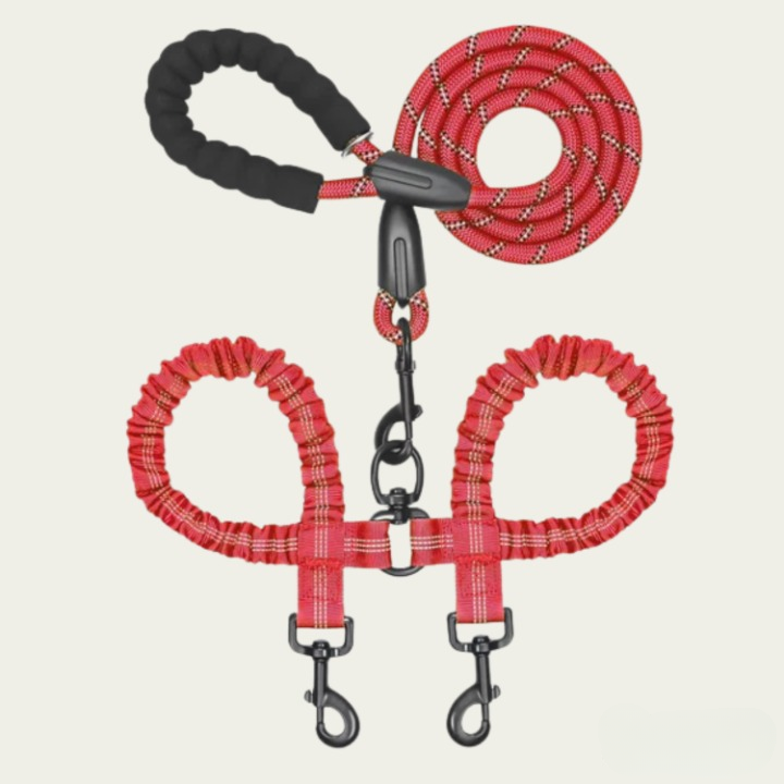 Double Dog Leash – 360° Swivel, Shock-Absorbing Bungee & Durable Nylon for Two Dogs