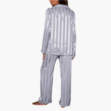 Women's Pajama Set – Satin, Button Top & Stripe Design