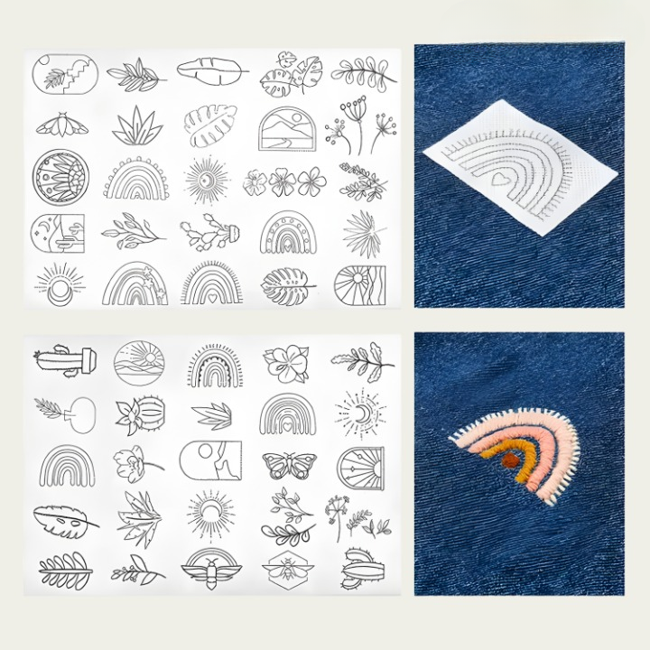 Embroidery Starter Kit – Water-Soluble Stick-On Patterns, 50 Thread Colors & Needles