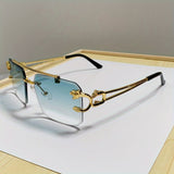 Men's Rimless Sunglasses – UV400 Protection, Tiger Temple Design & Anti-Glare Lenses