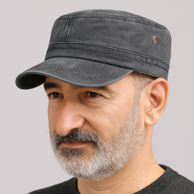 Unisex Cotton Military Cap – Flat Design, Adjustable 56–61cm & Curved Brim