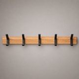 Wall-Mounted Coat Rack – Nordic Wood Panel, Dual Hooks & Matte Black Metal