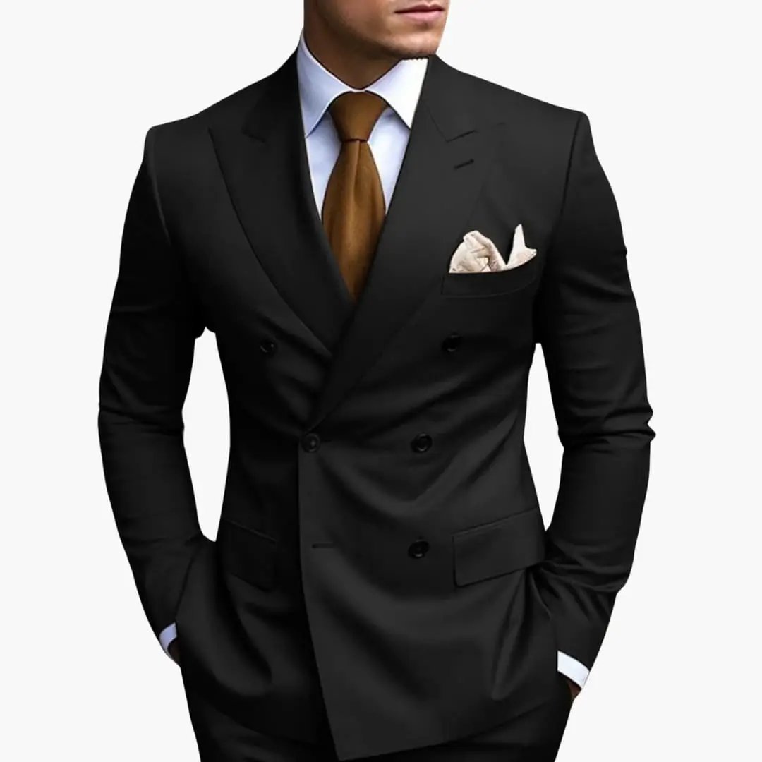 Men's Suit with Notched Lapel and Double-Breasted Design