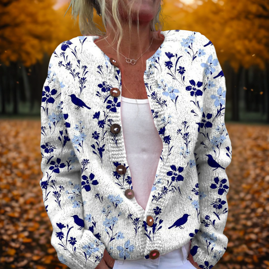 Women's Vintage Floral Art-Print Cardigan – Button Front