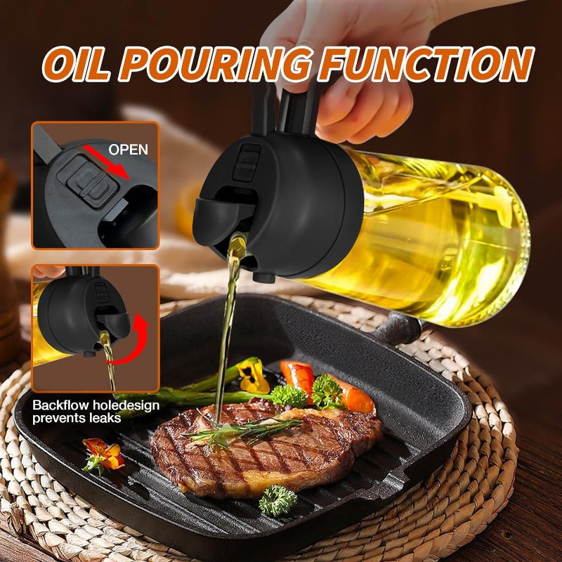 2-in-1 Glass Oil Sprayer – 470ml Spray & Pour, BPA-Free & Dishwasher Safe