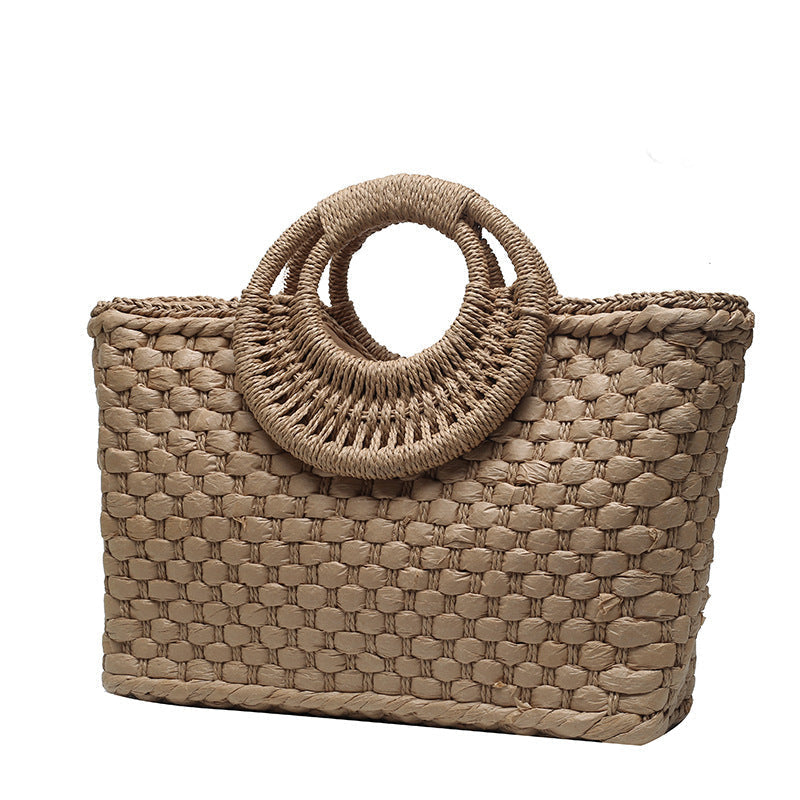 Woven Beach Bag – Round Handles, Spacious & Boho Design