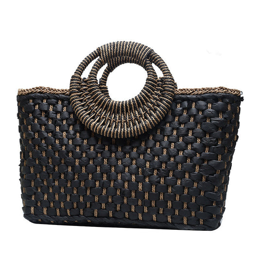 Woven Beach Bag – Round Handles, Spacious & Boho Design
