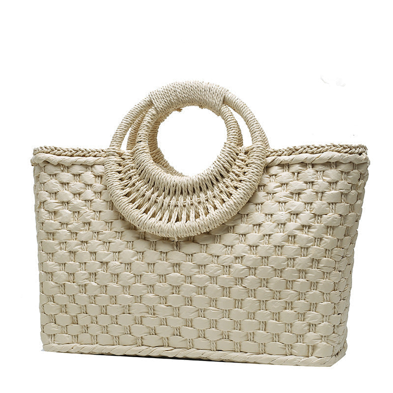 Woven Beach Bag – Round Handles, Spacious & Boho Design