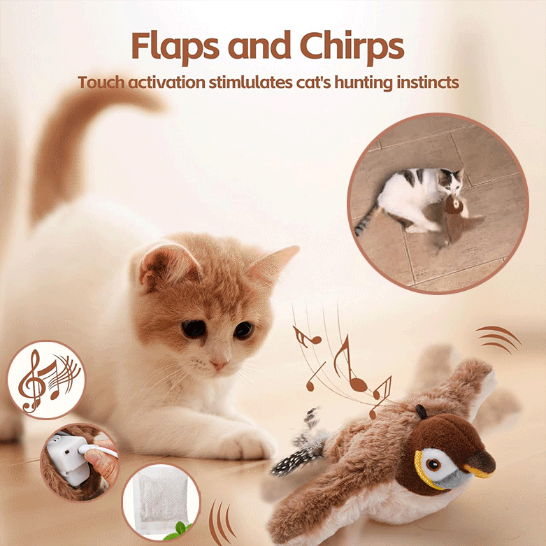 Interactive Cat Bird Toy – Motion Sensor, Chirping & Flapping, USB Rechargeable & Catnip