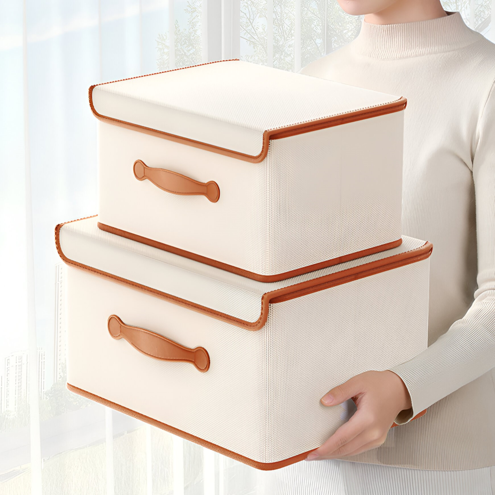 Foldable Storage Box – Lid, Leather Handles & Water-Resistant Oxford Fabric