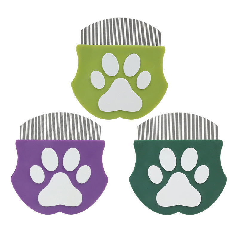Pet Grooming Comb – Fine Metal Teeth, Ergonomic Paw Handle & Multi-Color