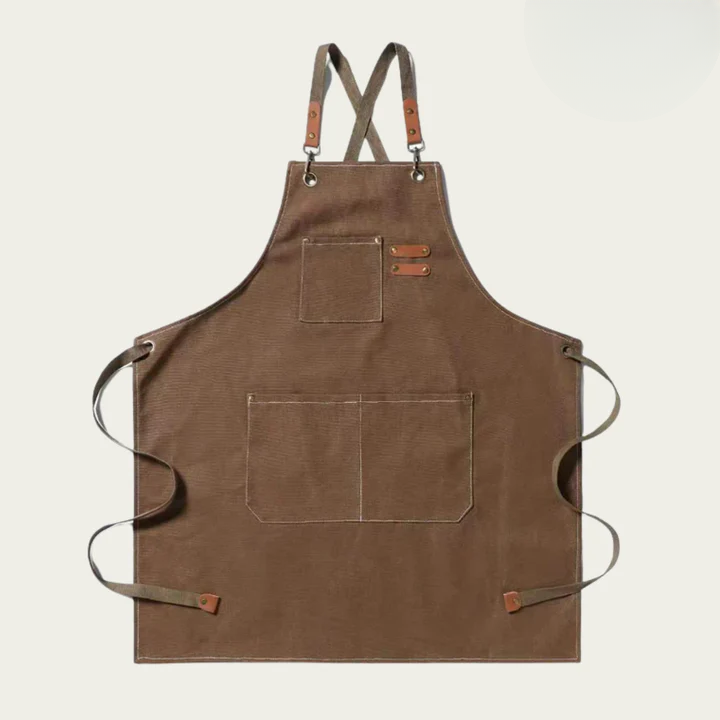 Multifunctional Canvas Work Apron with Cross-Back Straps and Multiple Pockets for Crafts and DIY Projects