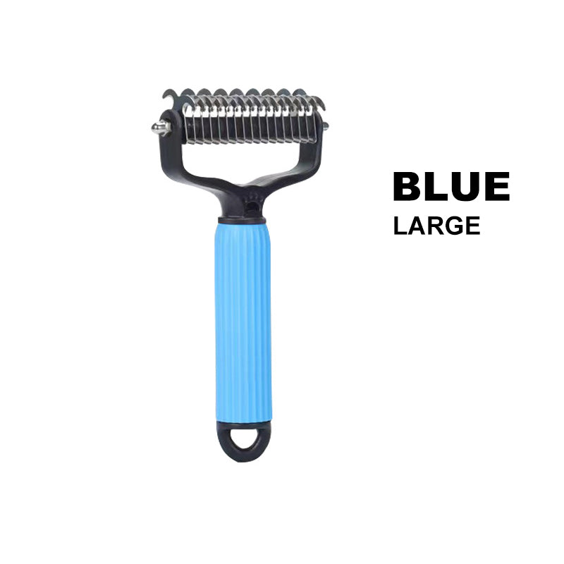 Pet Grooming Deshedding Brush – Double-Sided Safety Blades, Ergonomic Grip & 2 Sizes