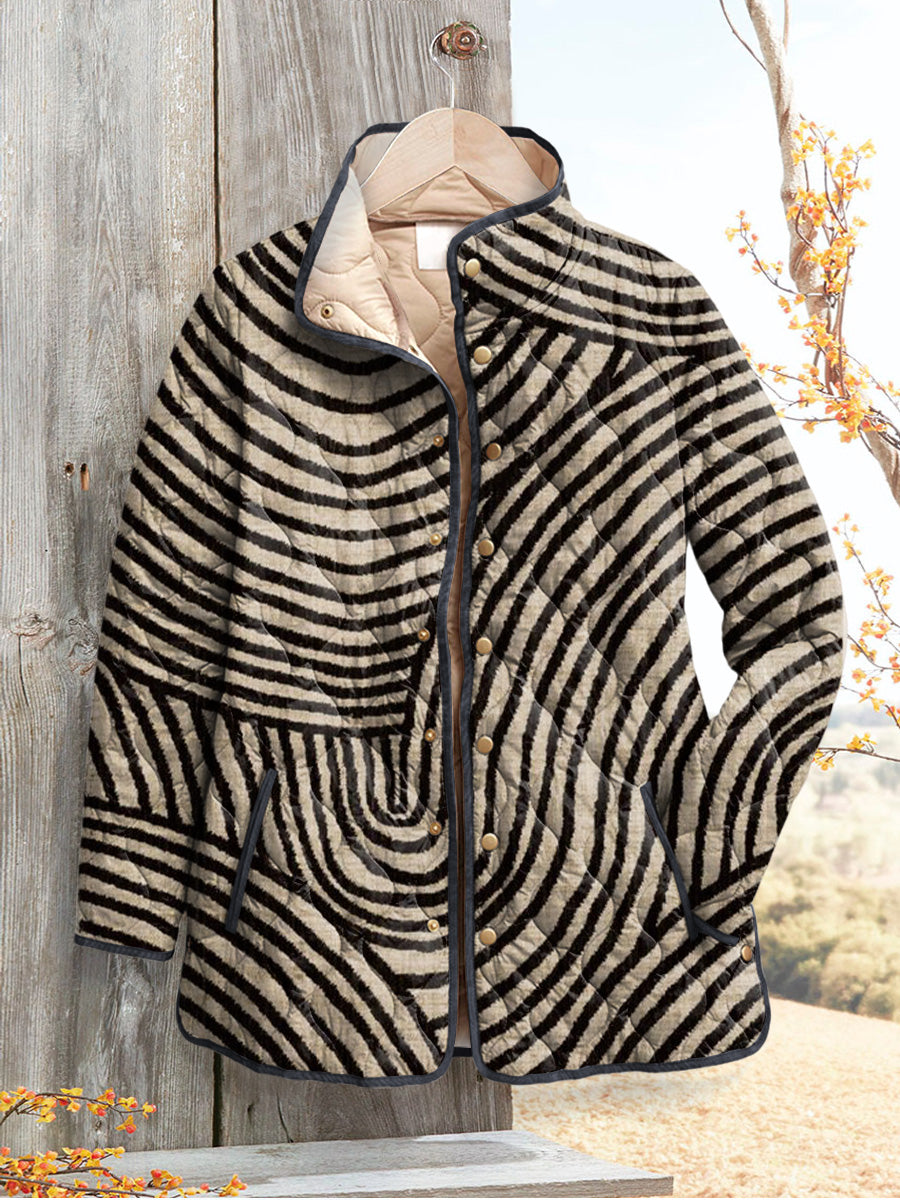 Damen Vintage Steppjacke mit Handgezeichnetem Kreismuster – Stylische und Bequeme Winterjacke für Damen