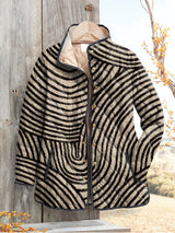 Damen Vintage Steppjacke mit Handgezeichnetem Kreismuster – Stylische und Bequeme Winterjacke für Damen