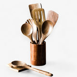 9-Piece Teak Wood Kitchen Utensil Set with Holder & Spoon Rest - Durable & Stylish Cooking Essentials