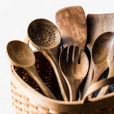 9-Piece Teak Wood Kitchen Utensil Set with Holder & Spoon Rest - Durable & Stylish Cooking Essentials