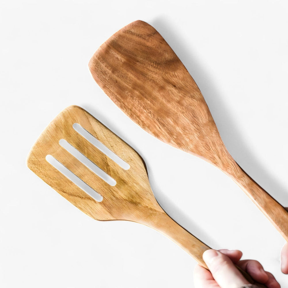 9-Piece Teak Wood Kitchen Utensil Set with Holder & Spoon Rest - Durable & Stylish Cooking Essentials