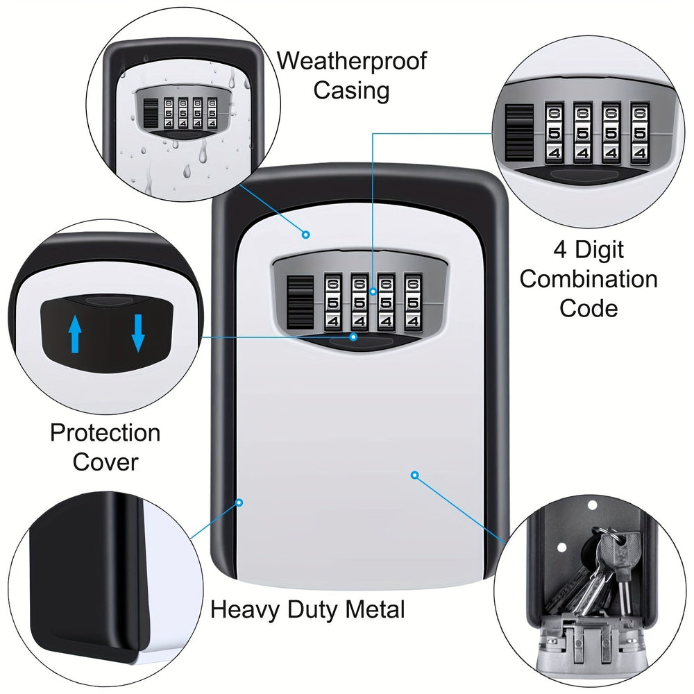 Outdoor Key Safe Box – 4-Digit Combination, Weatherproof Steel & Wall-Mounted