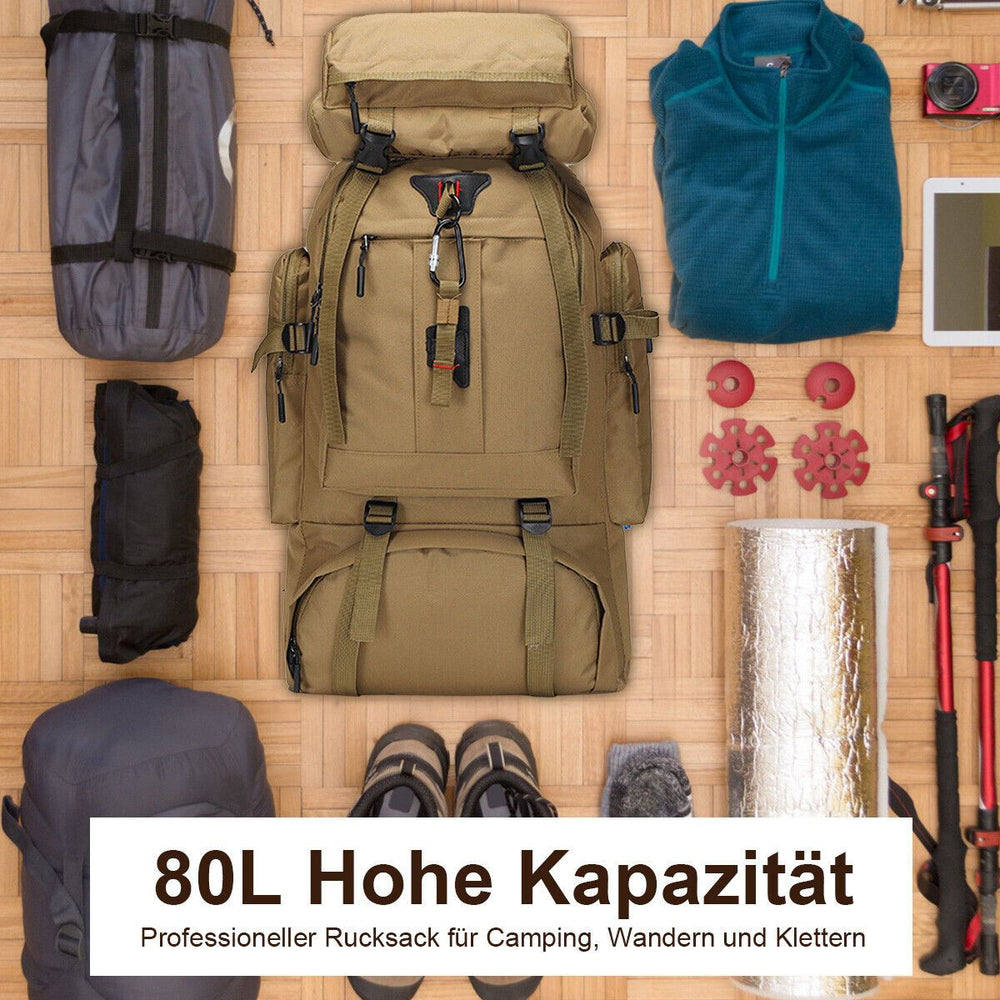 80L Hiking Backpack – Water-Resistant Nylon, Padded Back & Multi-Compartment