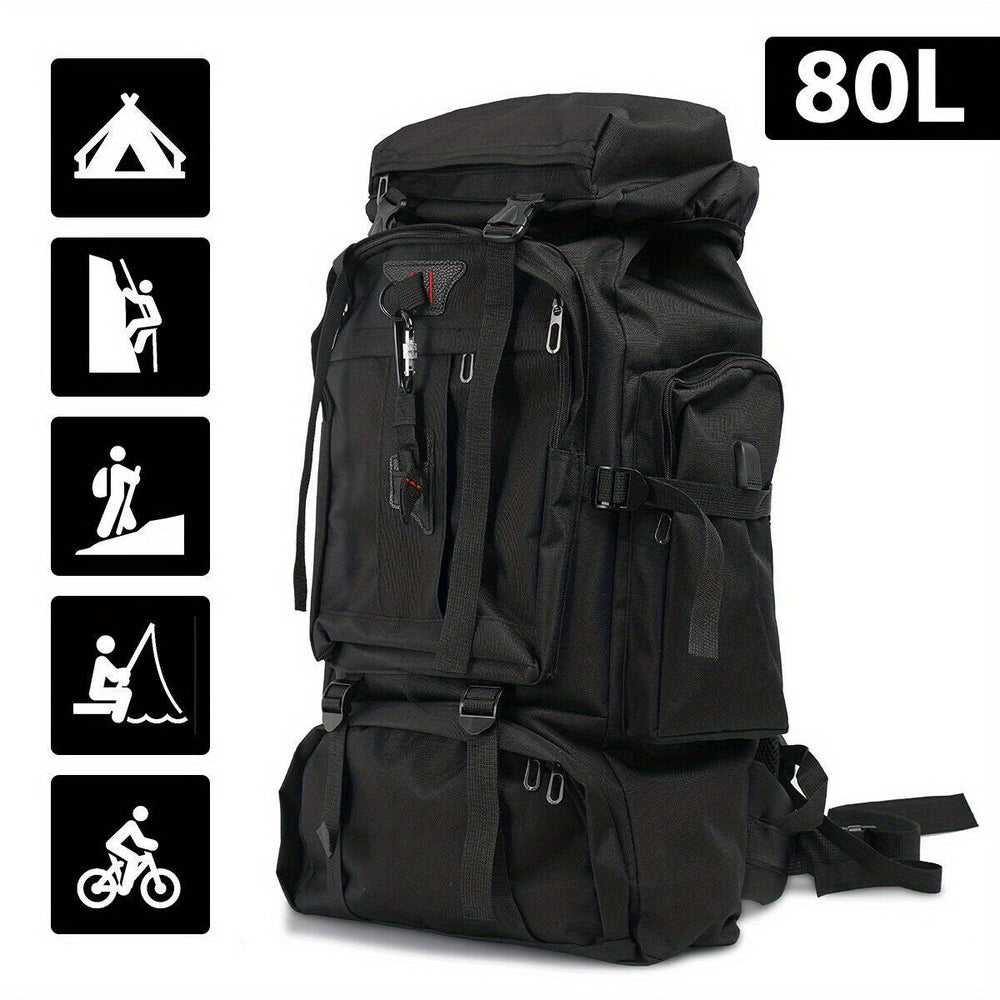 80L Hiking Backpack – Water-Resistant Nylon, Padded Back & Multi-Compartment