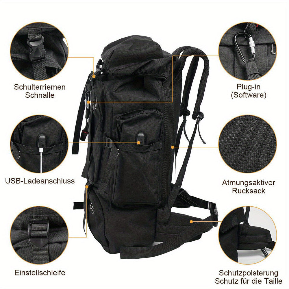 80L Hiking Backpack – Water-Resistant Nylon, Padded Back & Multi-Compartment