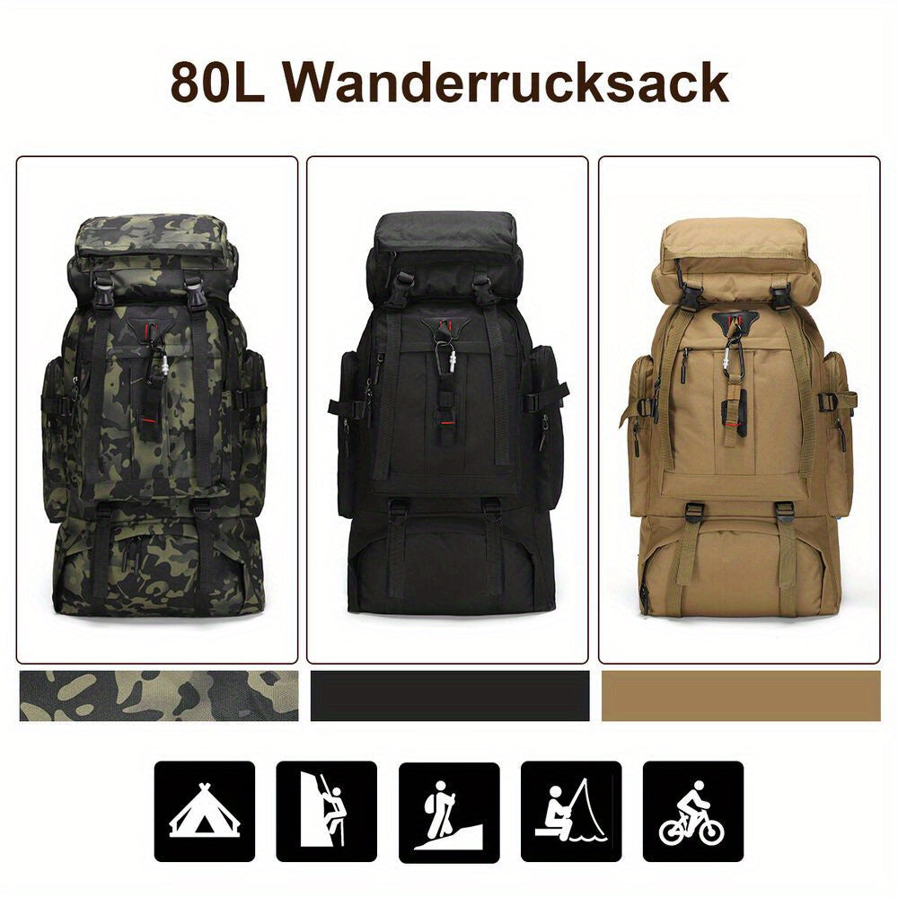 80L Hiking Backpack – Water-Resistant Nylon, Padded Back & Multi-Compartment