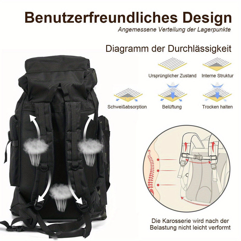 80L Hiking Backpack – Water-Resistant Nylon, Padded Back & Multi-Compartment